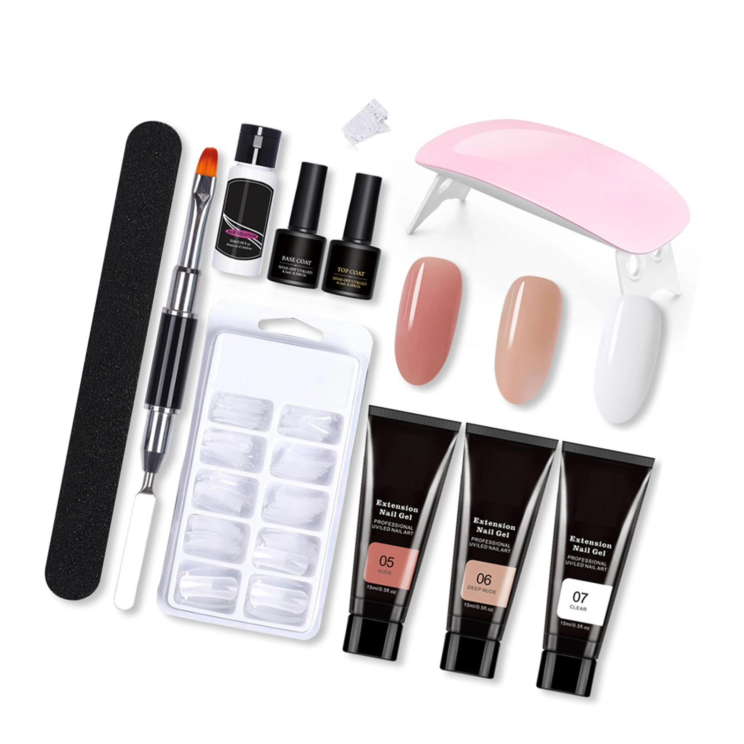 Nail Extension Gel Kit Professional Beautiful Gel Nail Polish Tool Set with Light for Home Salon