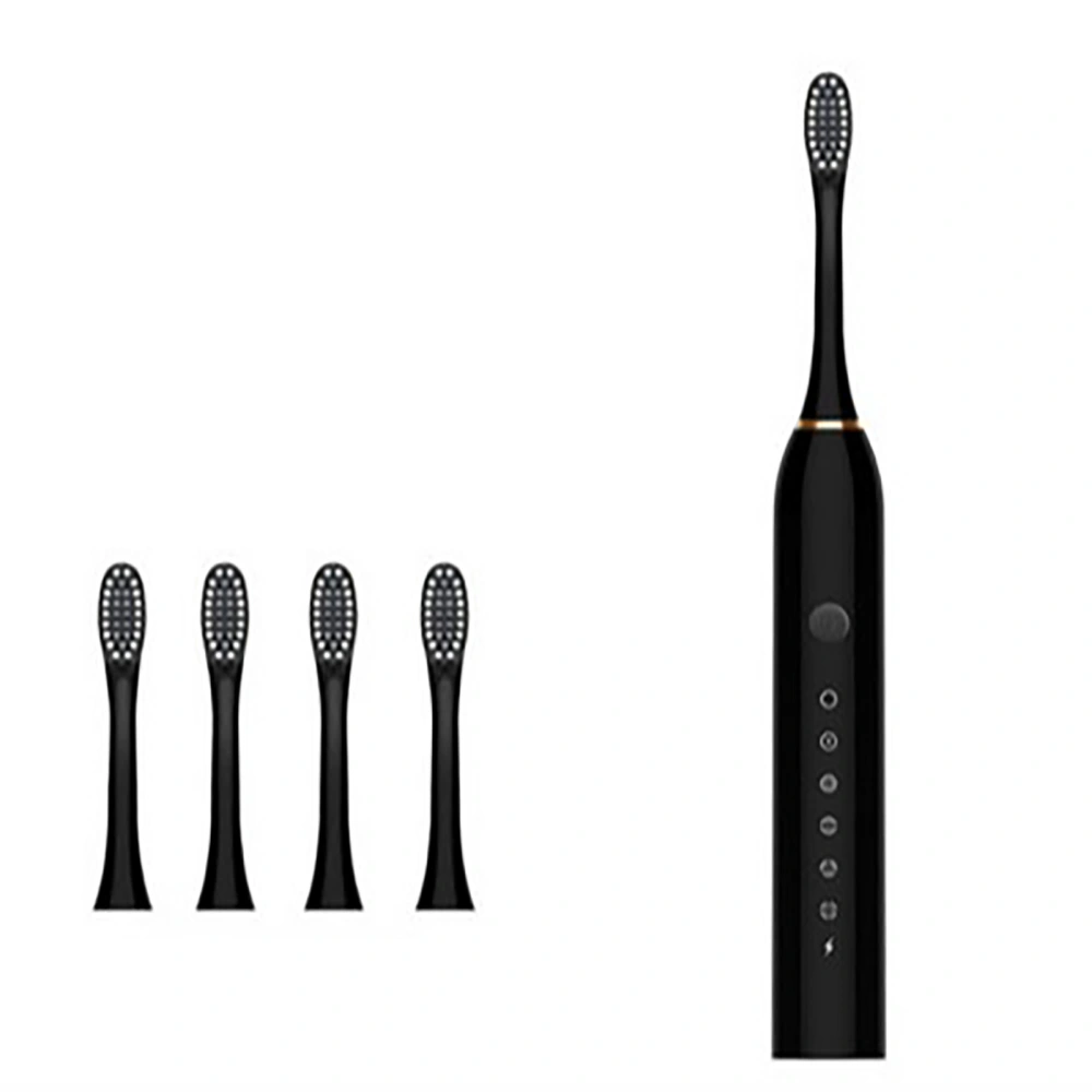 Adult Electric Toothbrush 6 Vibration Gears Waterproof Soft Hair USB Rechargeable Toothbrush Black