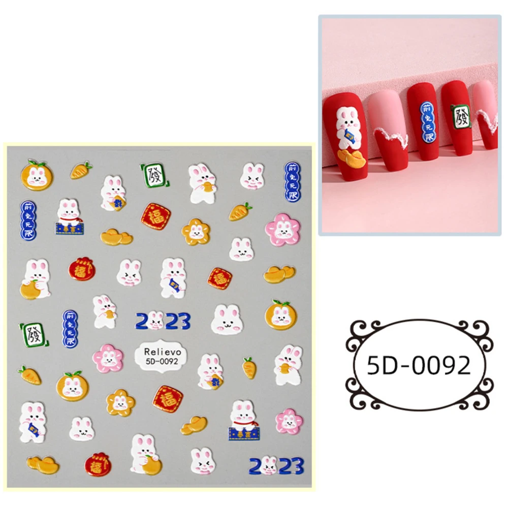 Nail Sticker Fashionable Cute Cartoon Safe Self Adhesive Nail Sticker Nail Decals Decoration 5D 0092