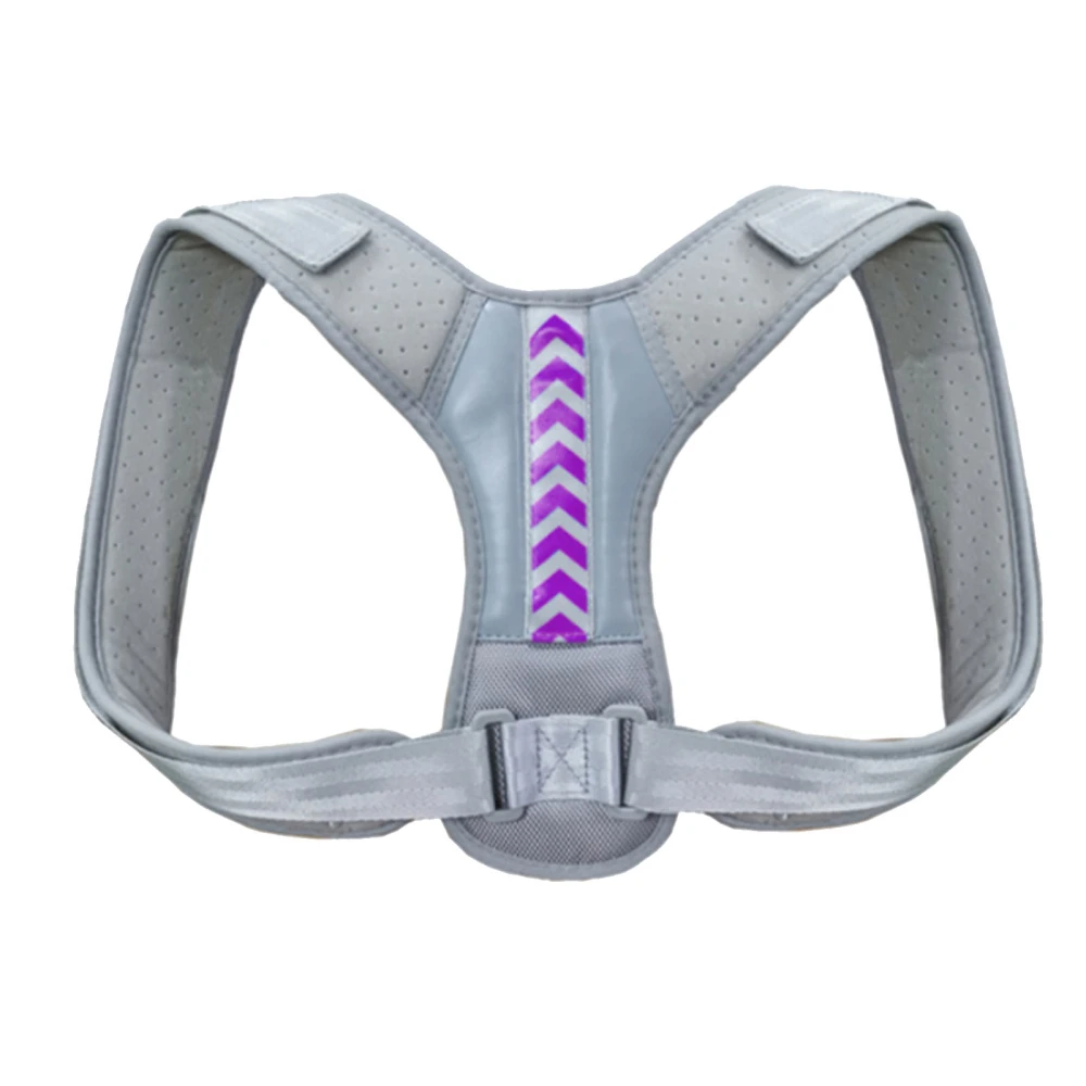 Posture Corrector Adjustable Soft Breathable Upper Spine Support Straightener Brace for Daily Use Grayish Purple L