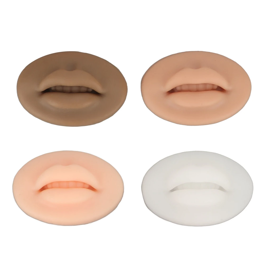 4 Pcs Silicone Lip Model Light Dark Black Translucent Color Soft Flexible 3D Silicone Lips for Tattoo Practical