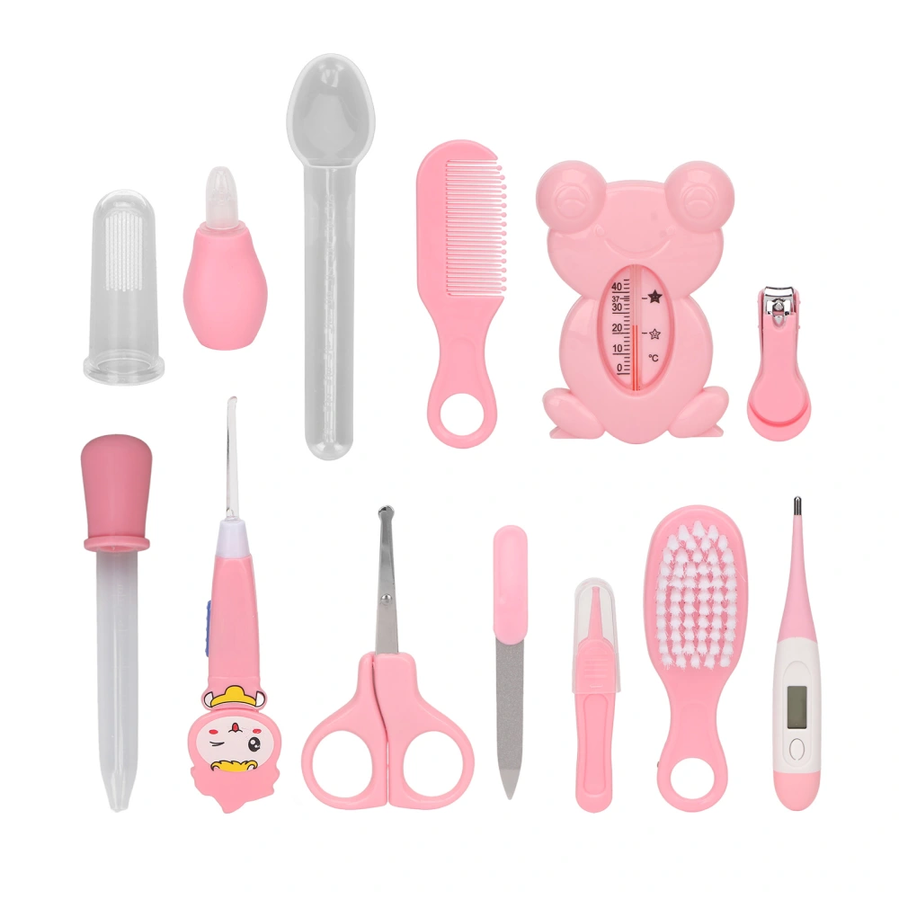 Baby Healthcare Kit Scissors Nail Clippers Tweezers Feeding Spoon Thermometer Comb Infants Grooming Kit Pink