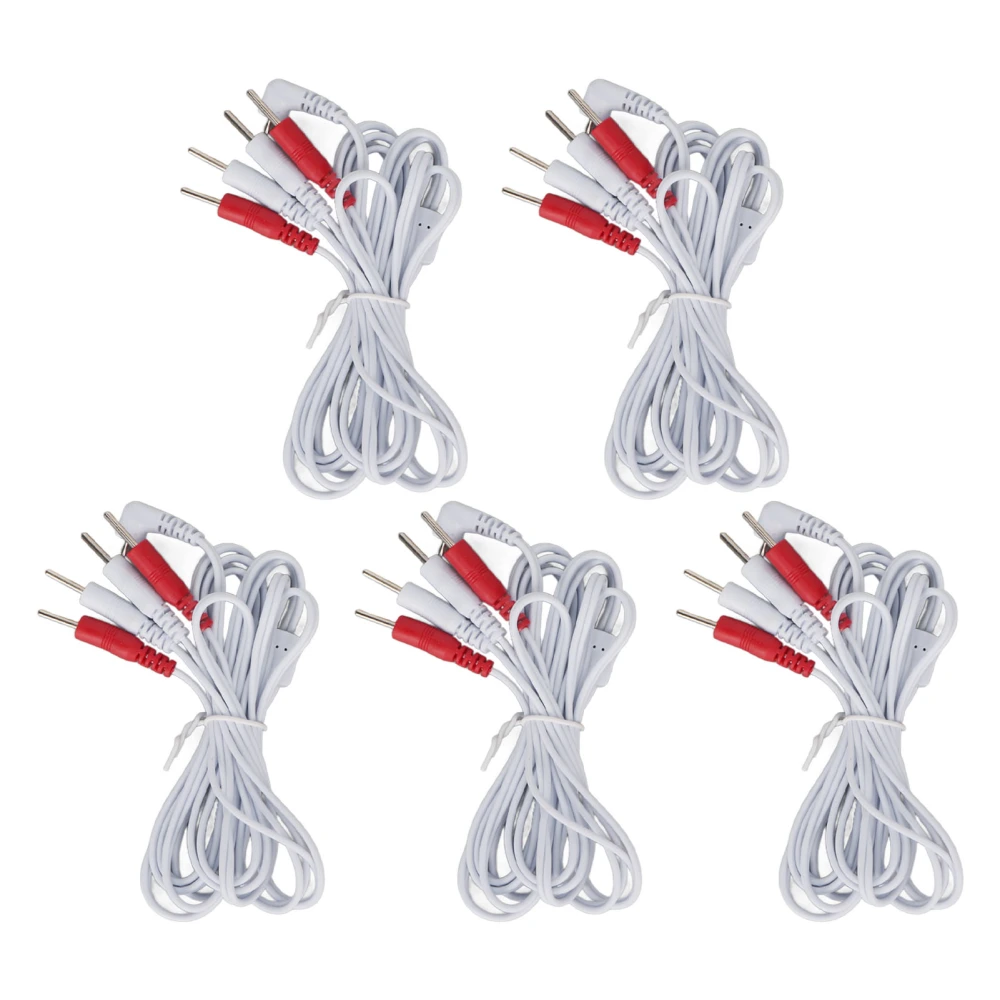 5pcs Electrode Wire 1 to 4 Pin 4.9ft Length Promote Blood Circulation Multifunctional 2.5mm Plug TENS Unit Wire White