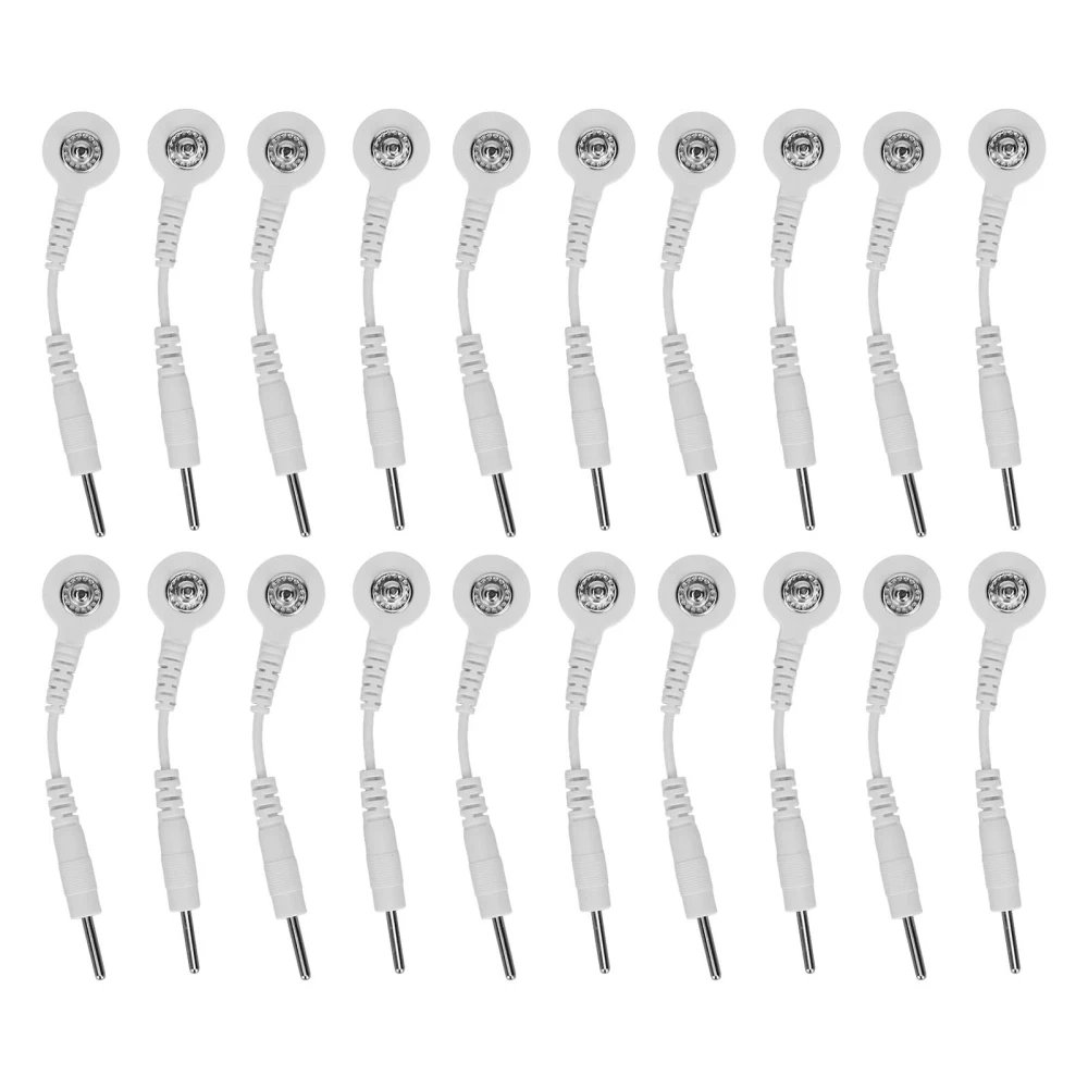 20Pcs Electrode Wires 2.0in Portable Replacement Button Electrode Lead Wires for Therapeutic Instruments White