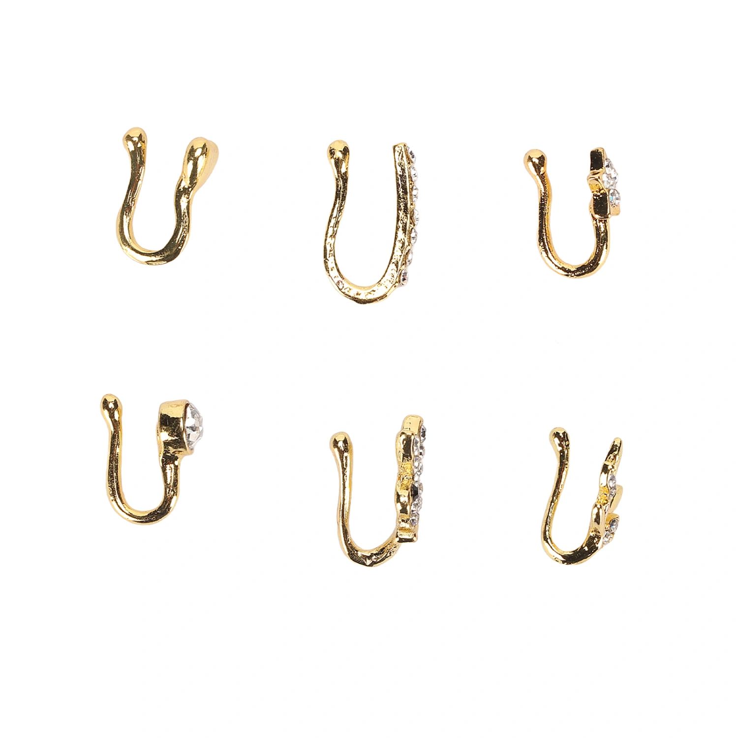 6pcs Fake Nose Ring Hoop Clip On Stainless Steel Hypo Allergenic Painless Size Adjustable Fake Nose Rings Jewelry Gold