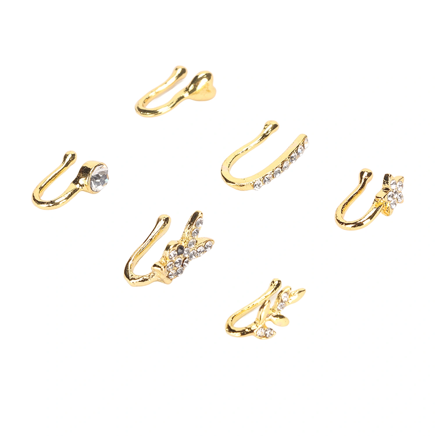 6pcs Fake Nose Ring Hoop Clip On Stainless Steel Hypo Allergenic Painless Size Adjustable Fake Nose Rings Jewelry Gold