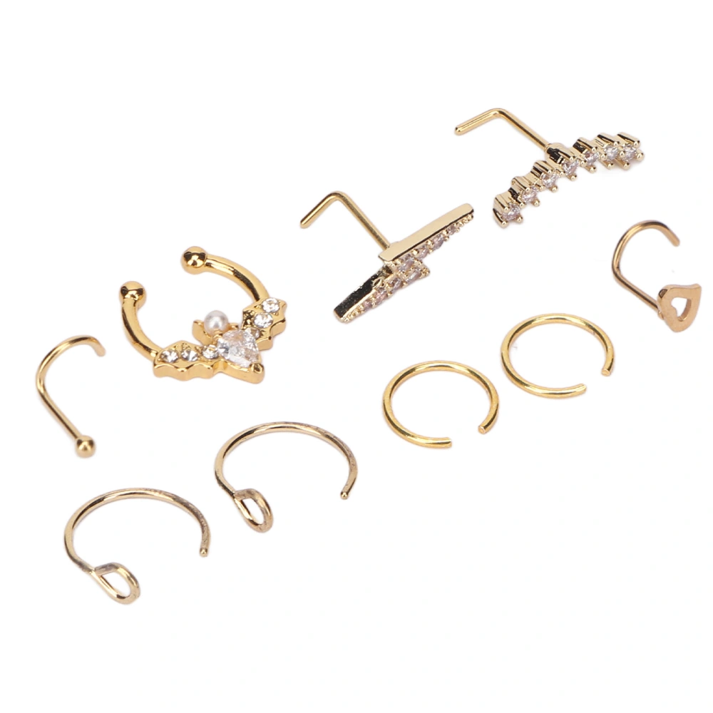 9 Pcs Nose Piercing Jewelry Set Shiny Fashionable Nose Stud Nose Rings Piercing Kit for Women