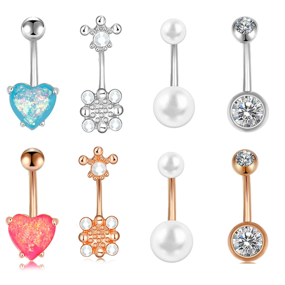 8 Pcs Belly Button Rings 8 Styles Fashion Beautiful Stainless Steel Navel Belly Rings Body Jewelry Kit