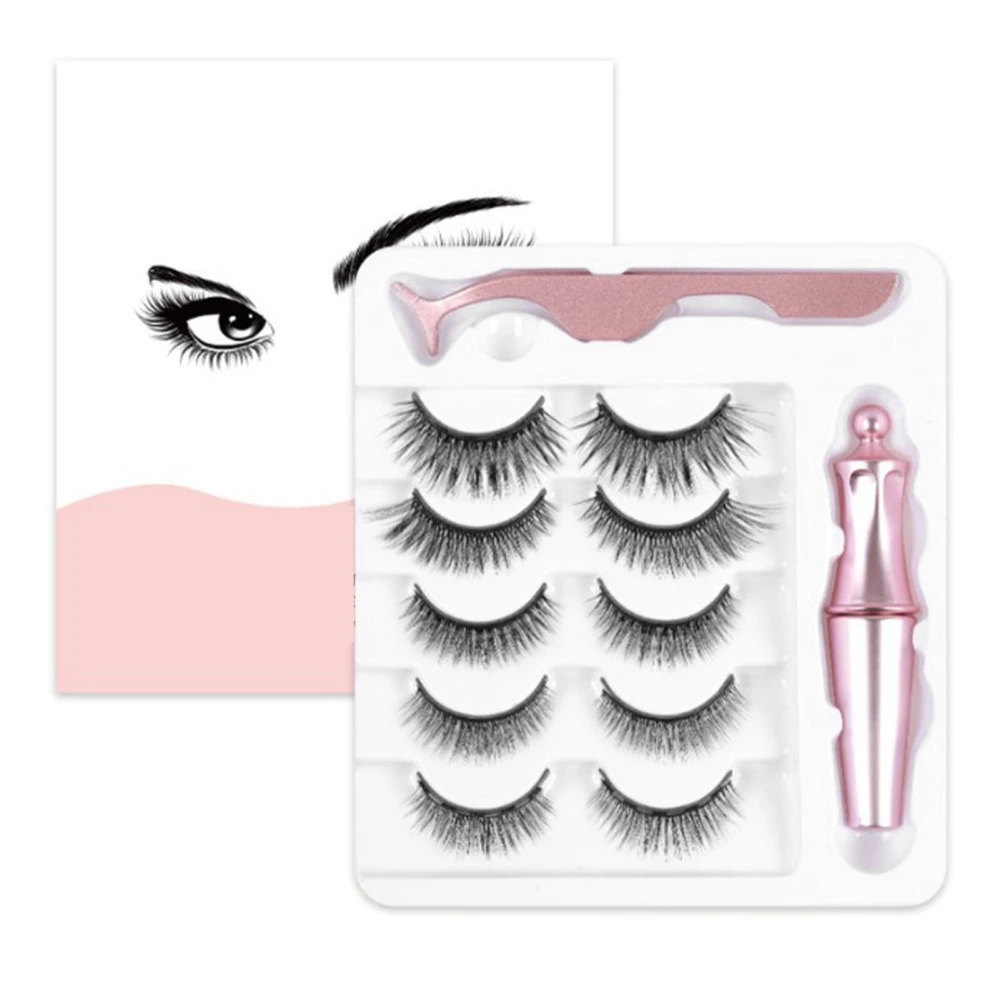 5 Pairs Magnetic Lashes with Eyeliner Rose Gold Simulation Portable Fluffy Magnetic Extensions Eyelashes