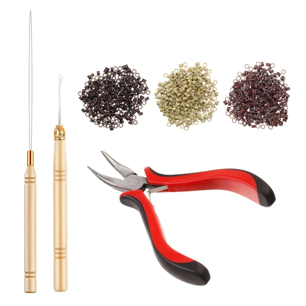 Hair Extension Tools Kit Set Silicone Micro Rings Links with Pliers Pulling Hook Needle Loop Threader