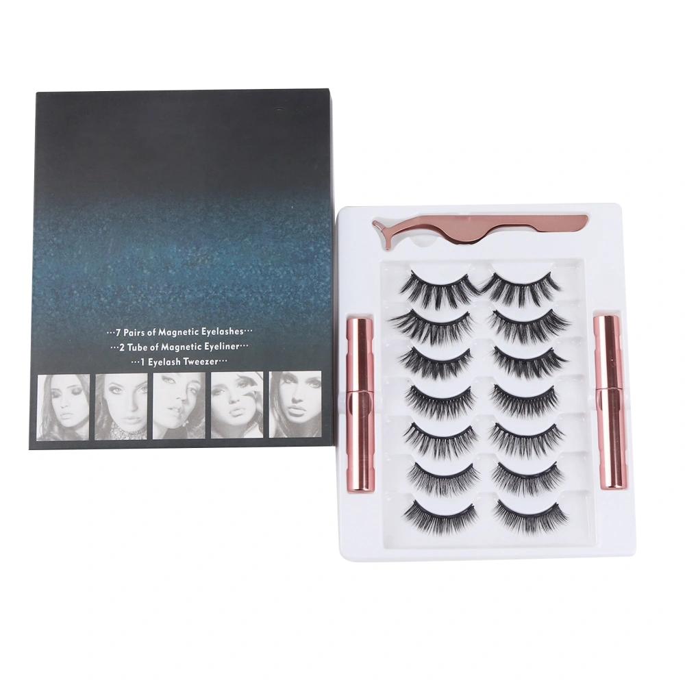 Magnetic Eyelashes Lifelike Reusable Beautiful False Lashes Kit with Eyeliners for Performance Daily 7 Pairs