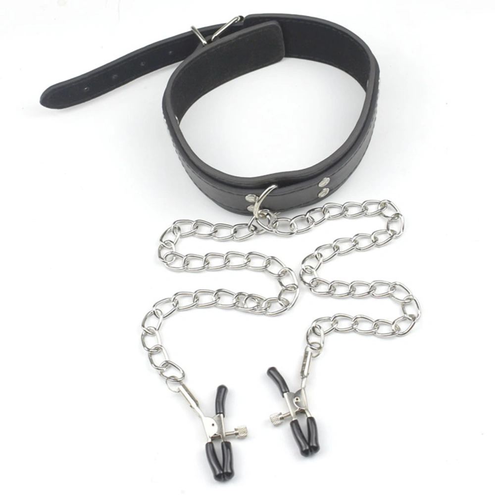 Nipple Clamps Neck Collar Black Reusable Adjustable Nipple Clips Choker Necklace with Chain for Role Play