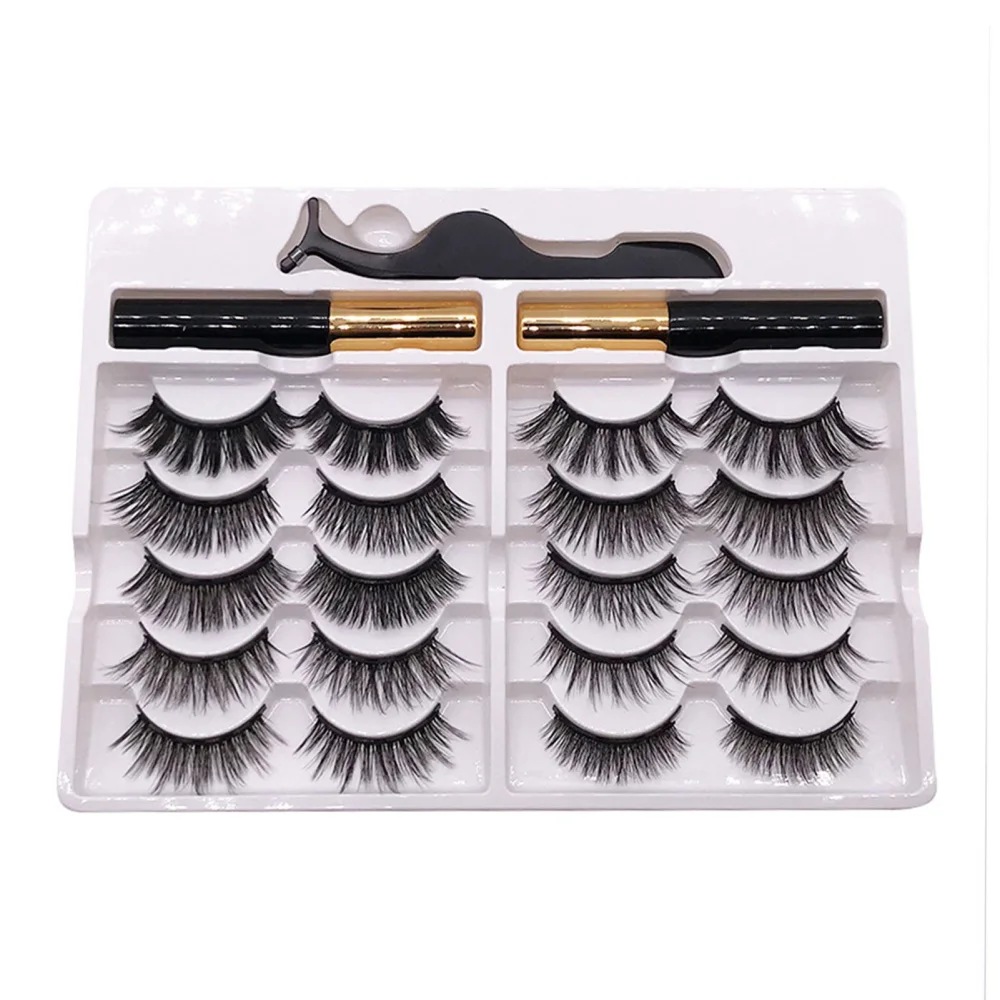 10 Pairs Magnetic False Eyelashes Waterproof Reusable Magnetic False Lashes with Eyeliner Tweezers Applicator Tool Kit