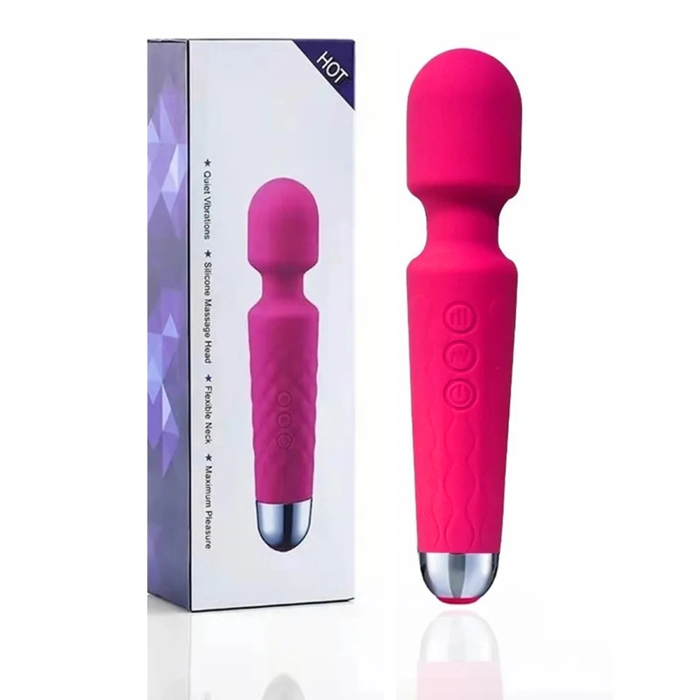 Women Electric Silicone Massager Adult Soft Waterproof 20 Speed Rechargeable Vibration Massage Stick Rose Red