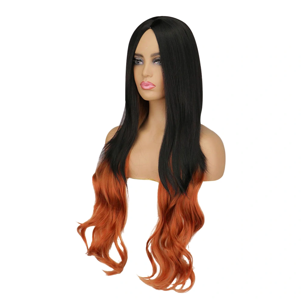 Long Curly Wig Fashionable Shiny Natural Soft Women Long Curly Wig for Cosplay Parties Orange