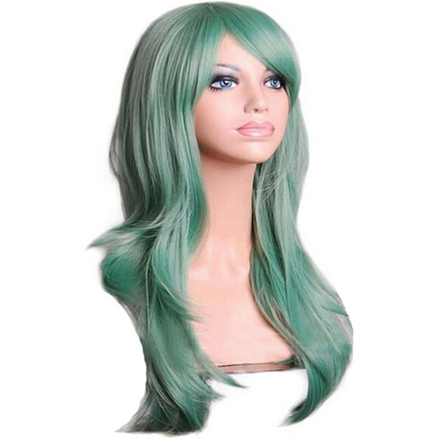 Green Long Curly Wig 70cm Comfortable Breathable Mesh Hats Design Curly Green Wig for Cosplay Party