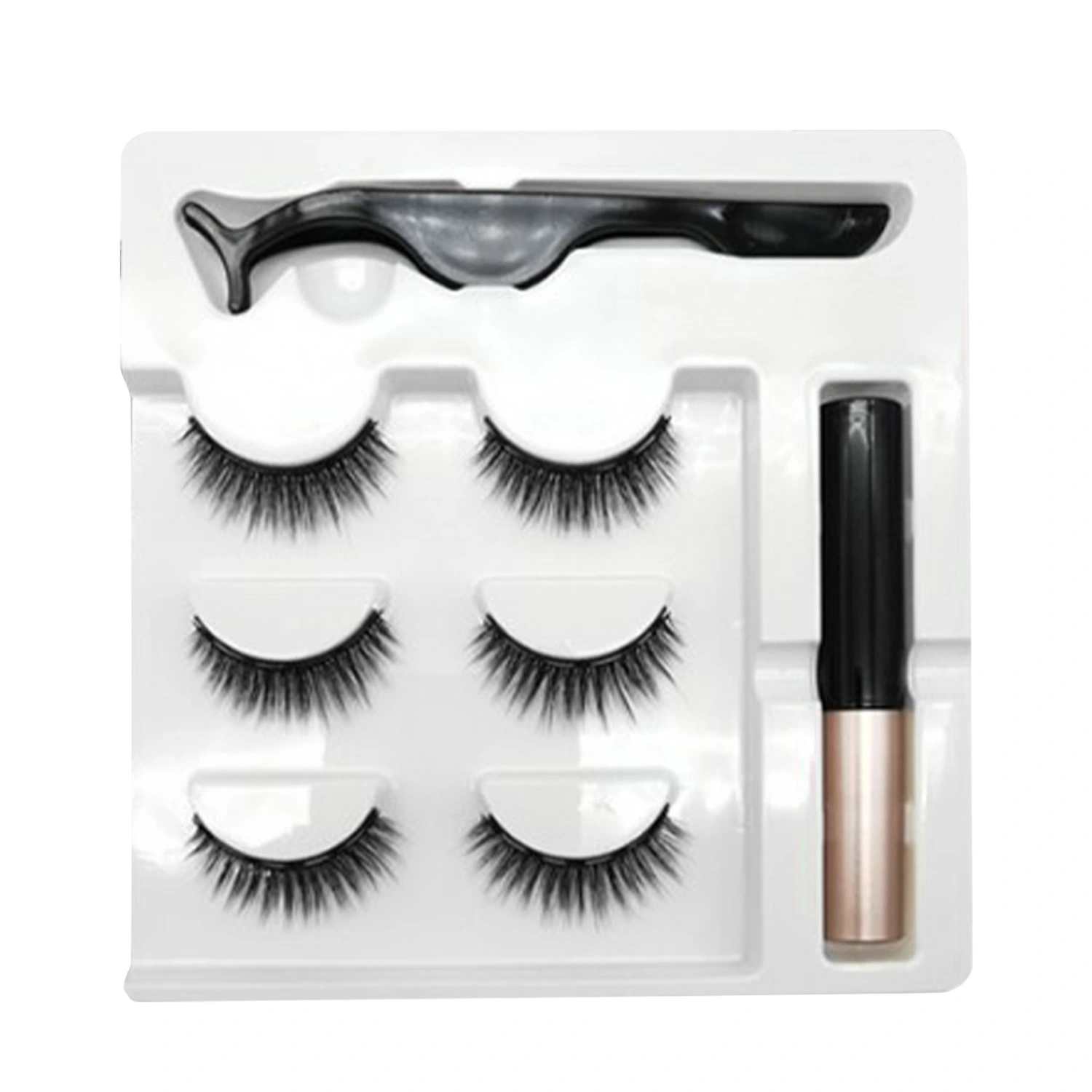 Magnetic Eyelashes Eyeliner Set Glue Free Reusable 3 Pair Magnetic Eyelashes and Eyeliner Kit with Tweezer