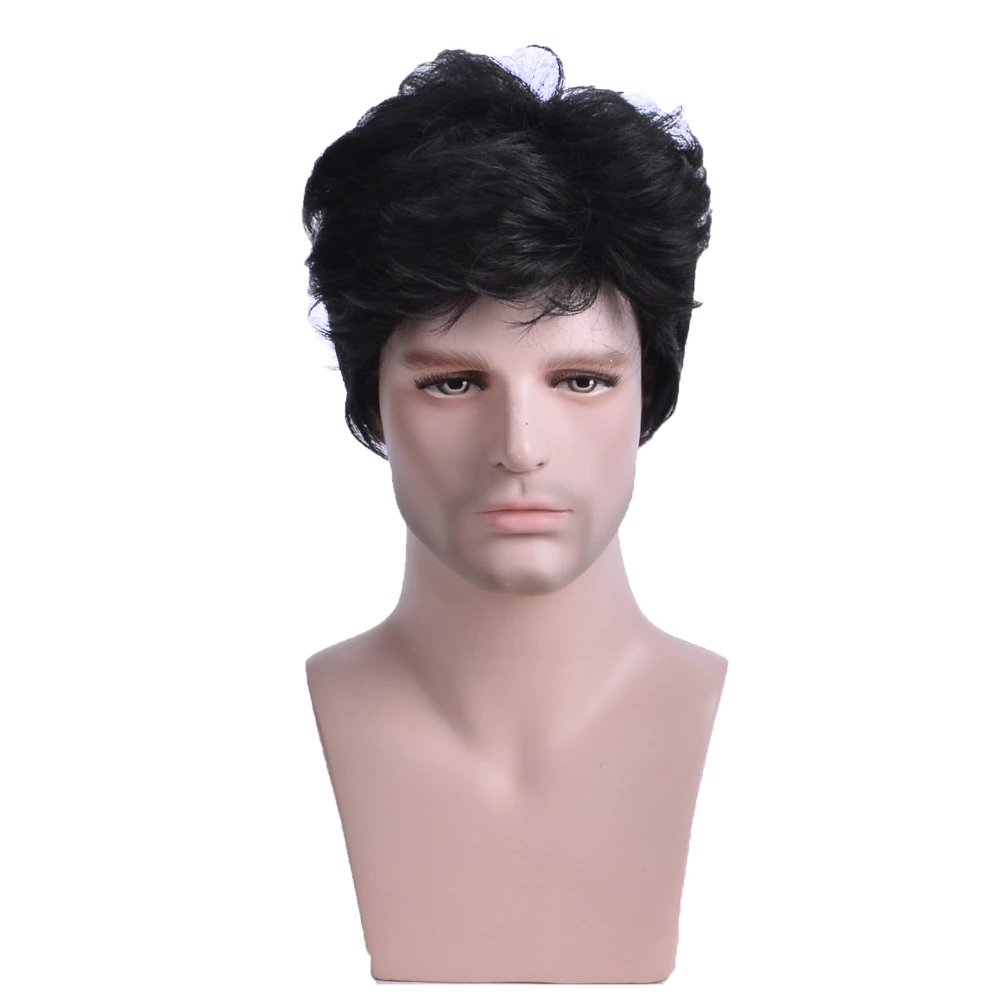 Black Short Curly Wig Men Cosplay Halloween Costume Party Heat Resistant Synthetic Wig for Dating