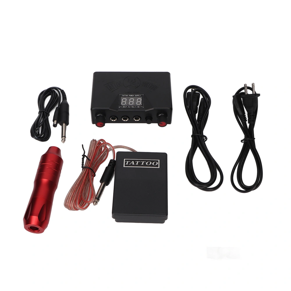 Cartridge Tattoo Pen Kit Liner Shader DC Tattoo Power Supply Kit with DC Clip Cord Foot Pedal Red 90‑