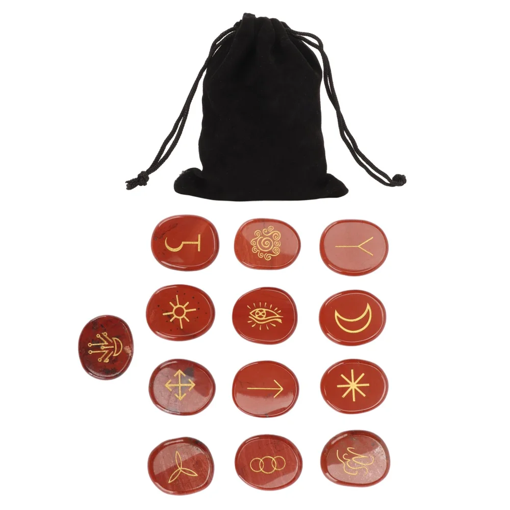 13Pcs Rune Jadestone Stones Set Witch Divination Healing Energy Aerobic Yoga Meditation Aids Redstone