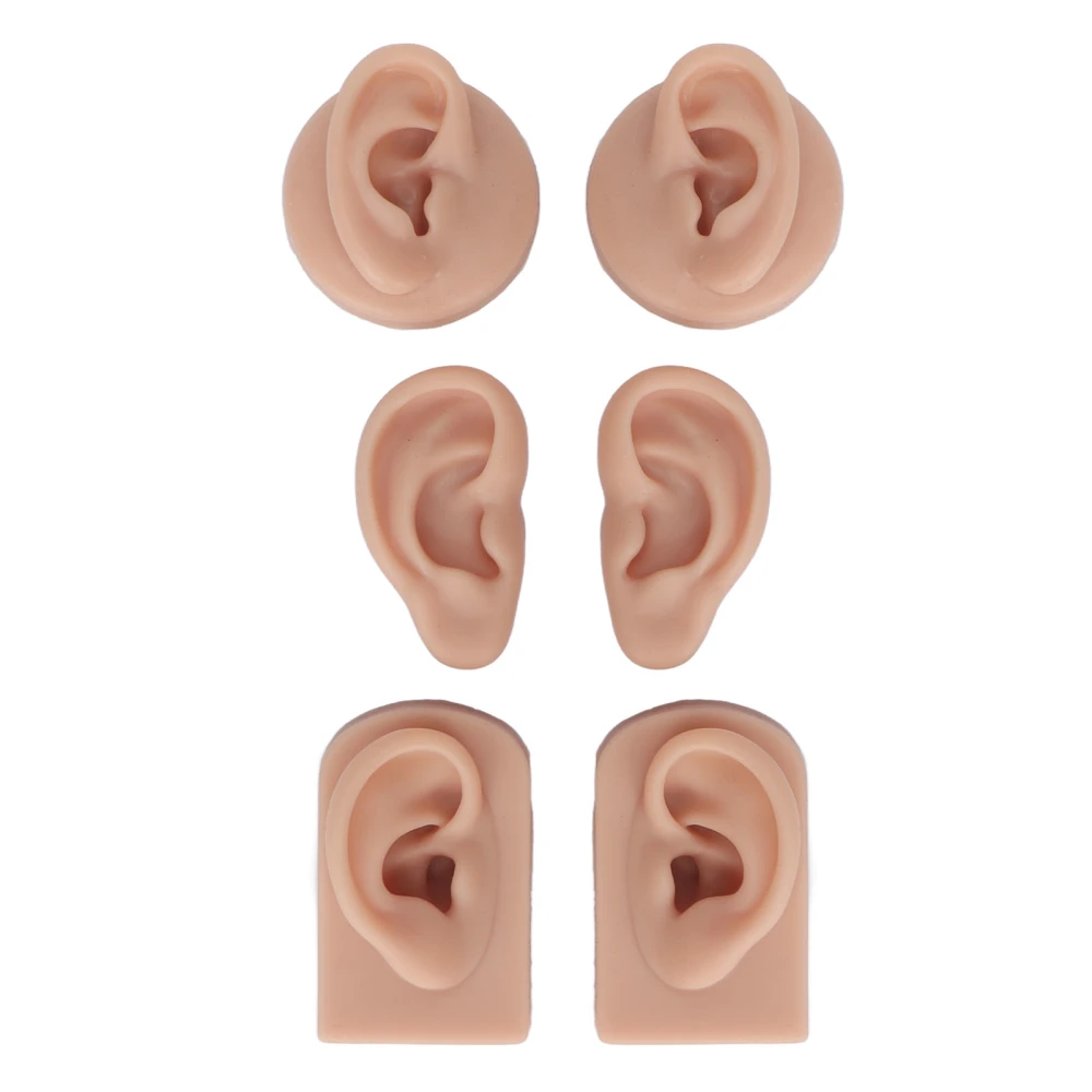 3 Pairs Silicone Ear Model Soft Flexible Simulation Human Ear Model for Piercing Practice Jewelry Display Medium Skin Color