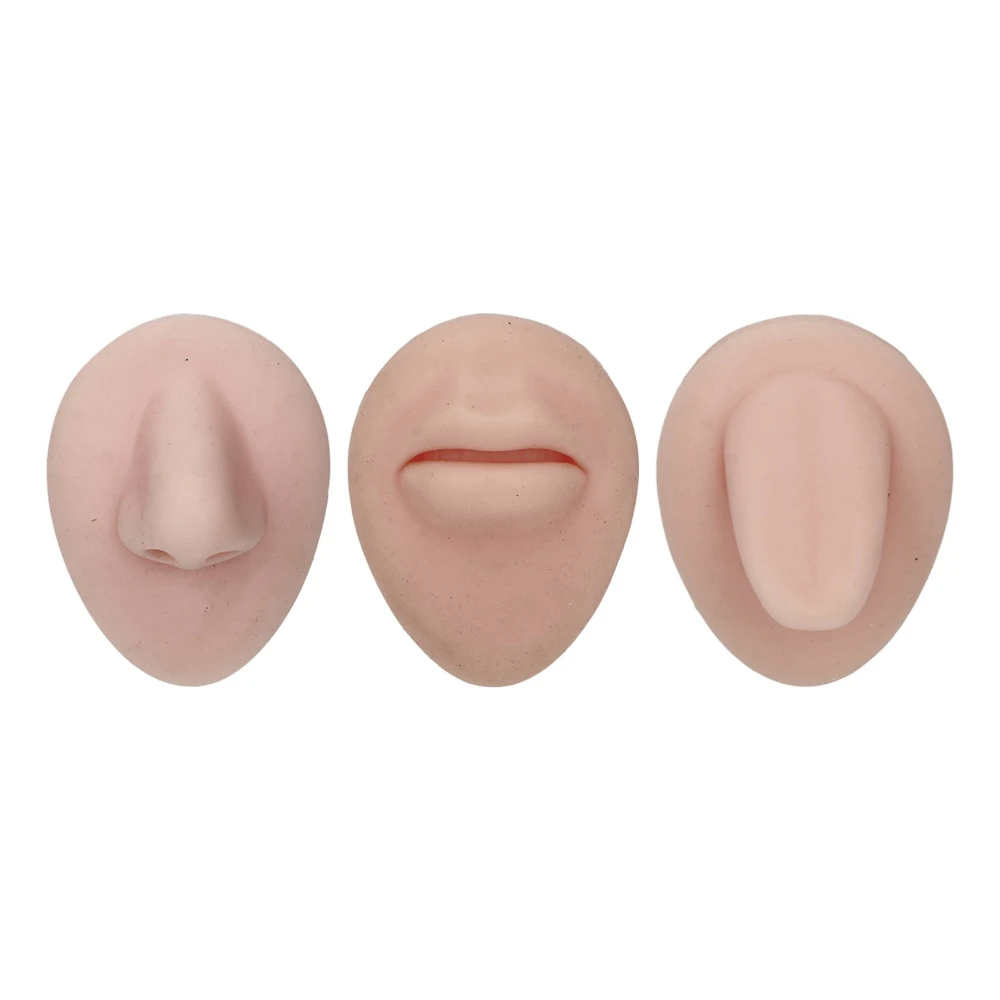 Piercing Body Model 3D Simulation Silicone Mouth Tongue Nose Model Set for Piercing Practice Medium Skin Color