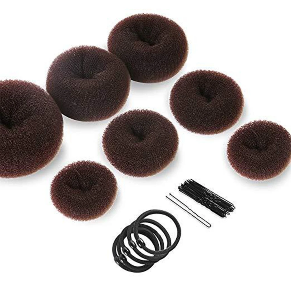 Hair Donut Bun Maker Set 7 Pieces Hair Bun Donut 10 Pieces Hair Pins and 5 Pieces Elastic Bands Hair Bun Shaper Set