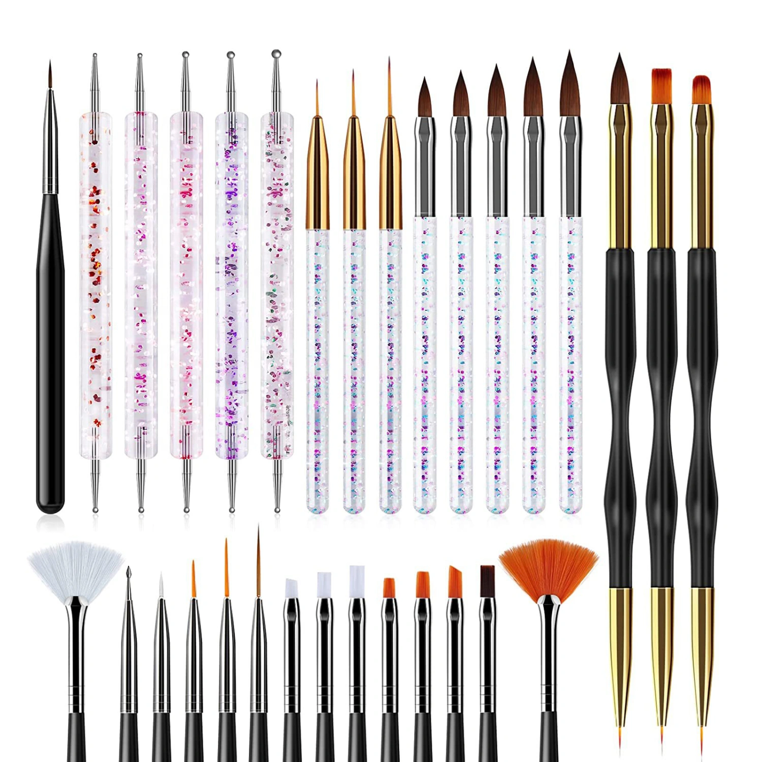 31pcs Nail Art Brushes Liner Dotting Drawing Striping Nail Painting Brush Set for Salon Home Use