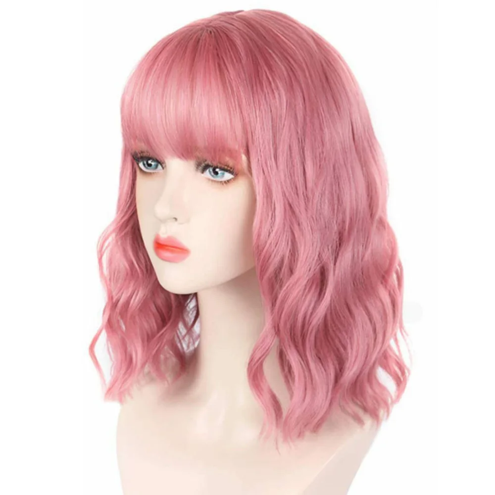 Pink Long Curly Wig 15.0in Length Universal High Temperature Synthetic Hair Curly Wig for Parties Cosplay