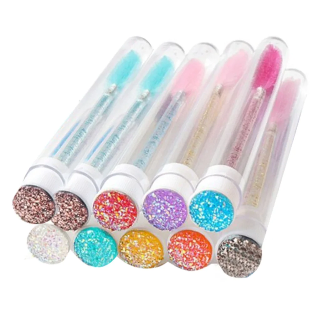 10pcs Mascara Wand Tube Set Colored Rhinestones Adjustable Brush Heads Disposable Mascara Brush for Travel