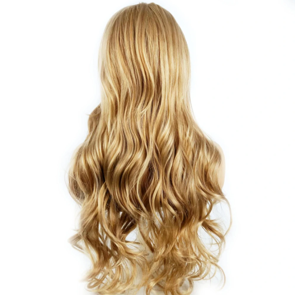 Long Curly Wig Women Halloween Party Cosplay Costume Middle Parting Matte Blonde Wavy Synthetic Wig