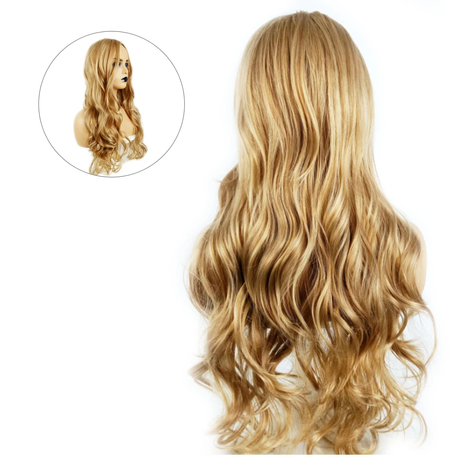 Long Curly Wig Women Halloween Party Cosplay Costume Middle Parting Matte Blonde Wavy Synthetic Wig