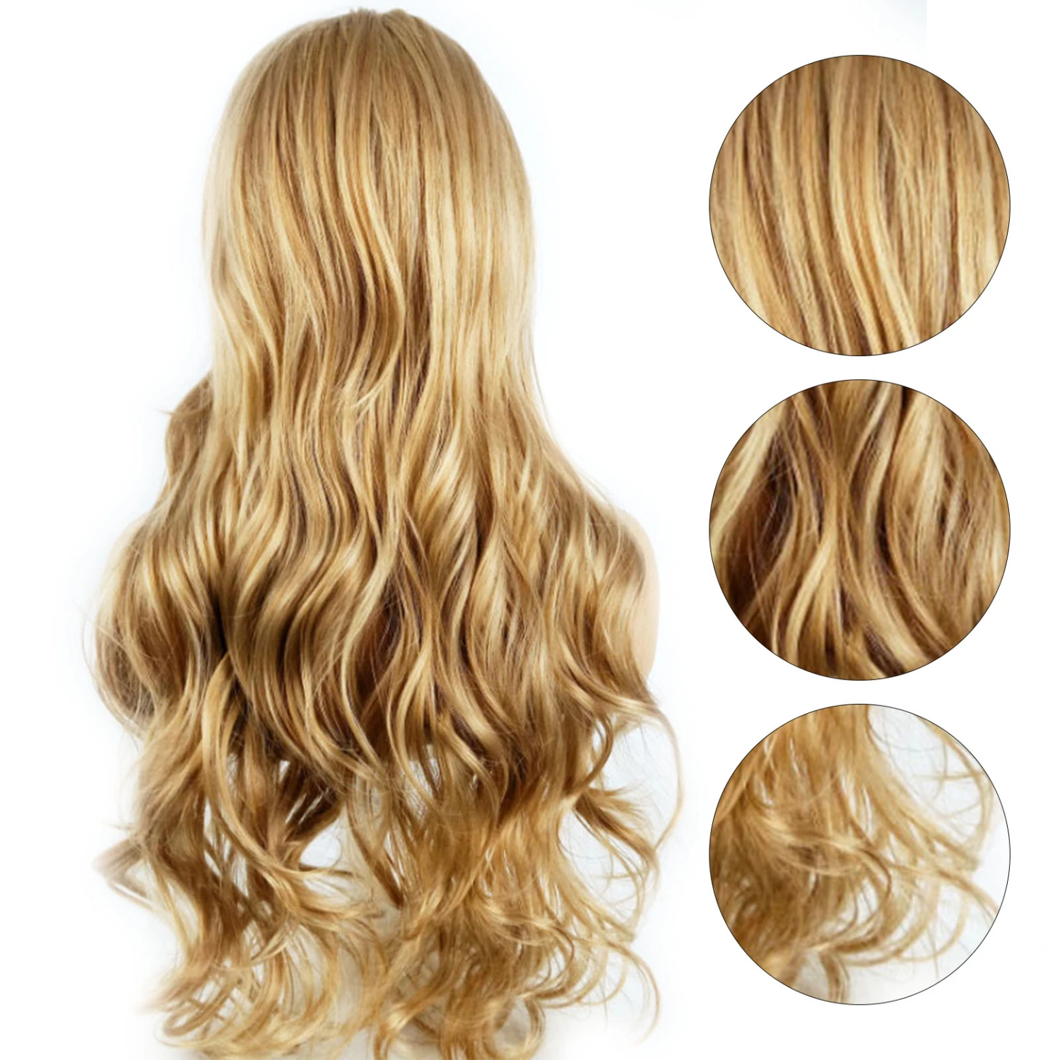 Long Curly Wig Women Halloween Party Cosplay Costume Middle Parting Matte Blonde Wavy Synthetic Wig