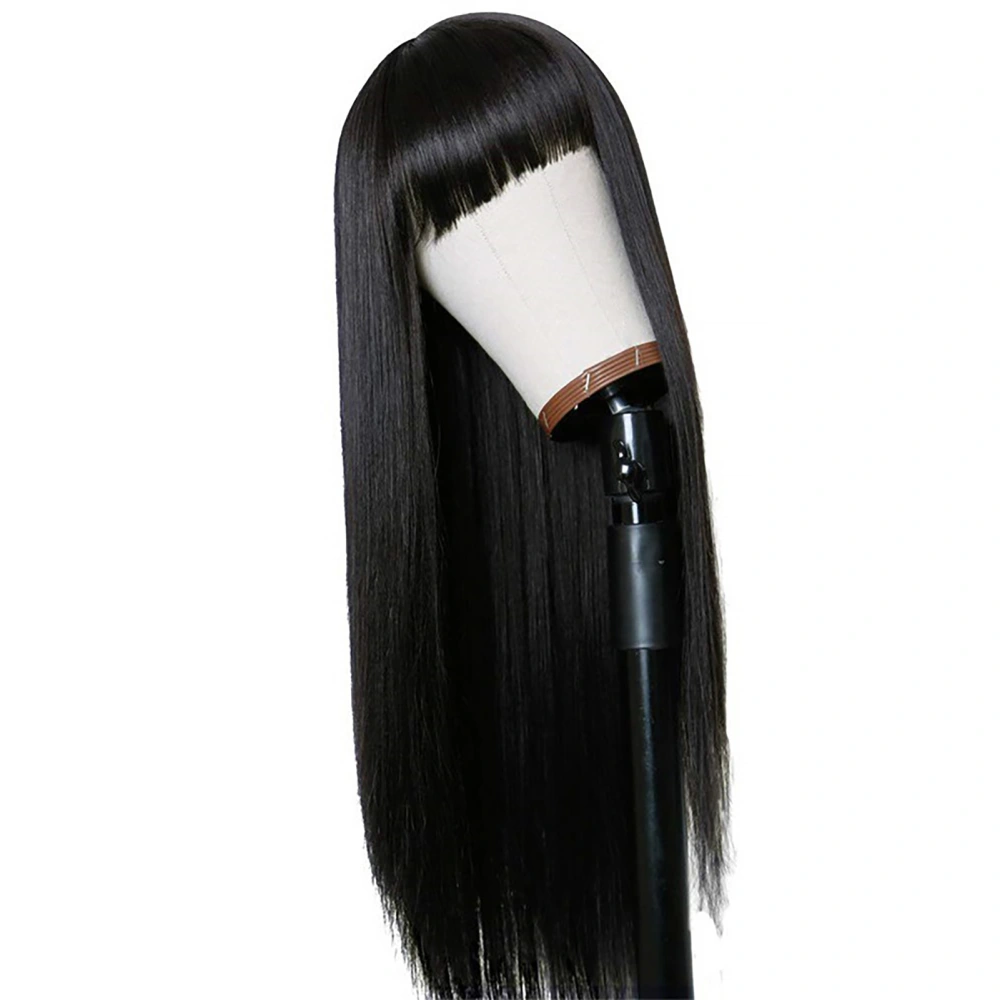 Long Straight Wigs Soft Elastic Fluffy Stylish Women Wig with Bangs for Daily Cosplay Party Black