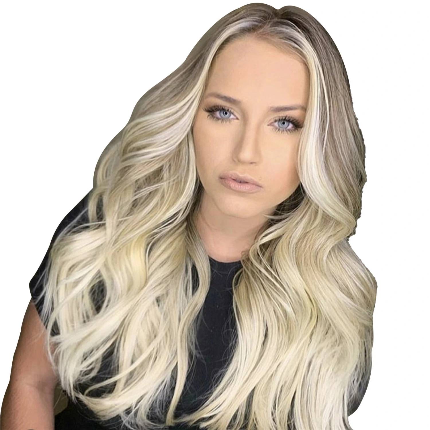 Long Curly Wig Heat Resistant Adjusting Band Breathable Natural Looking Gradient Blonde Synthetic Wig