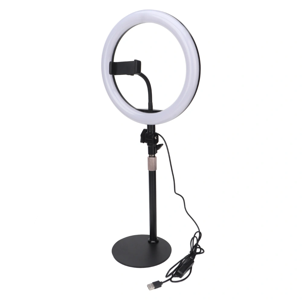 10 Inch Selfie Ring Light 10 Levels Brightness 3 Light Colors 3200‑5600K Height Adjustable Live Ring Light Black