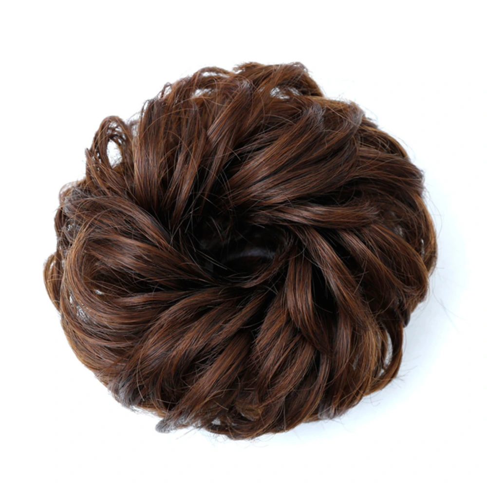 Hair Bun Wig with Elastic Band Artificial Silk Fiber Fluffy Curly Bun for Stage Performance Light Brown