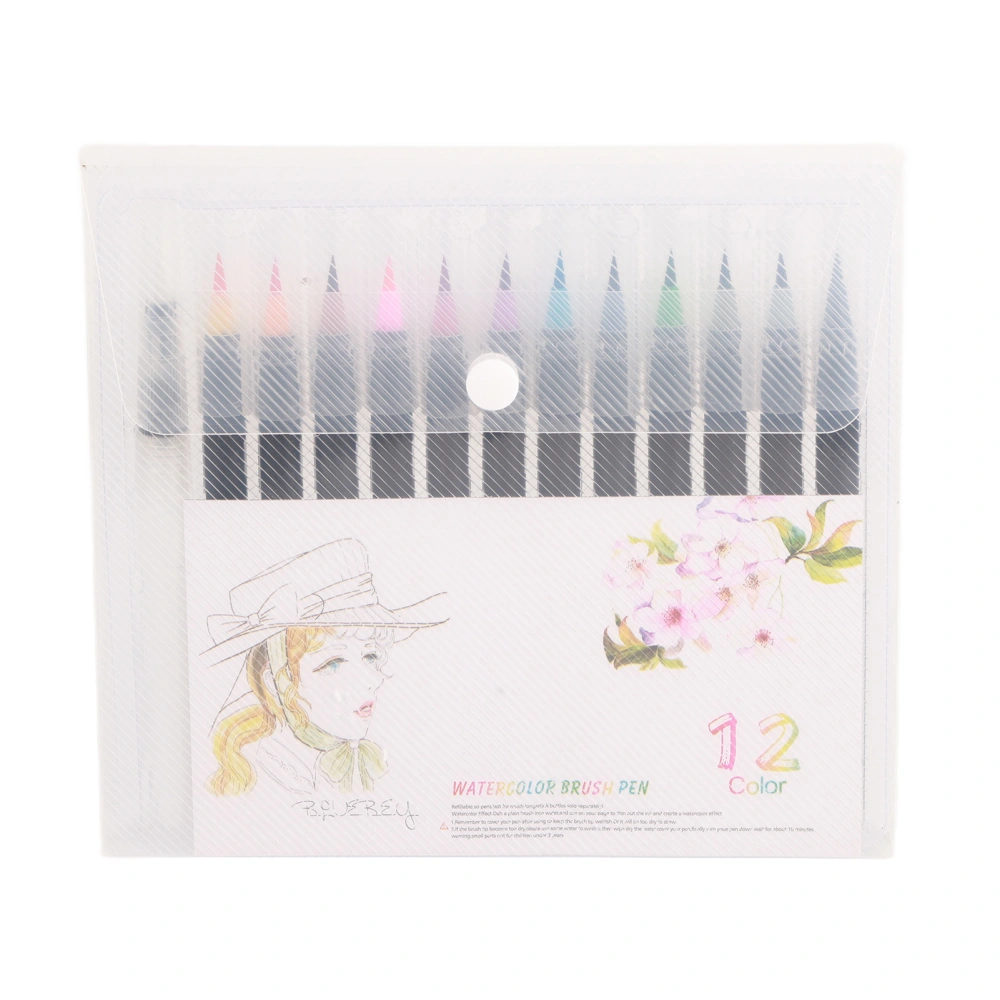 12 Pcs Watercolor Pen Set 12 Colors Soft Head Easy To Color Heat Resistant Water Paint Brush Pens