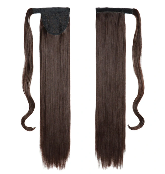 Straight Hair Ponytail Long Brown Wrap Around Hair Extensions Ponytail for Girls 21.7in