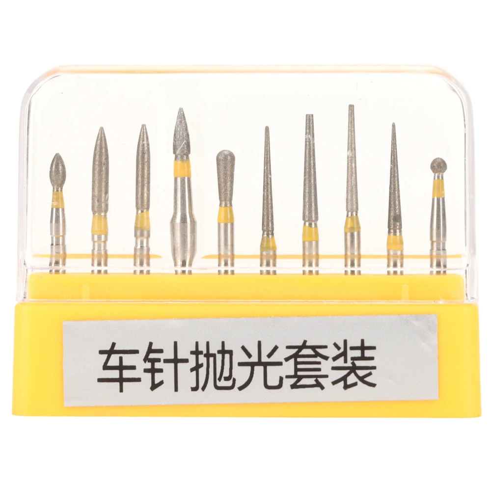 10pcs Dental Burs High Speed Stainless Steel Reduce Complications Dental Polishing Burs for Ceramic Composite Yellow