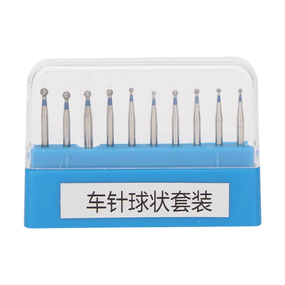 10pcs Spherical Dental Burrs Reduce Injury High Hardness Stainless Steel Dental Handpiece Burrs for Polishing