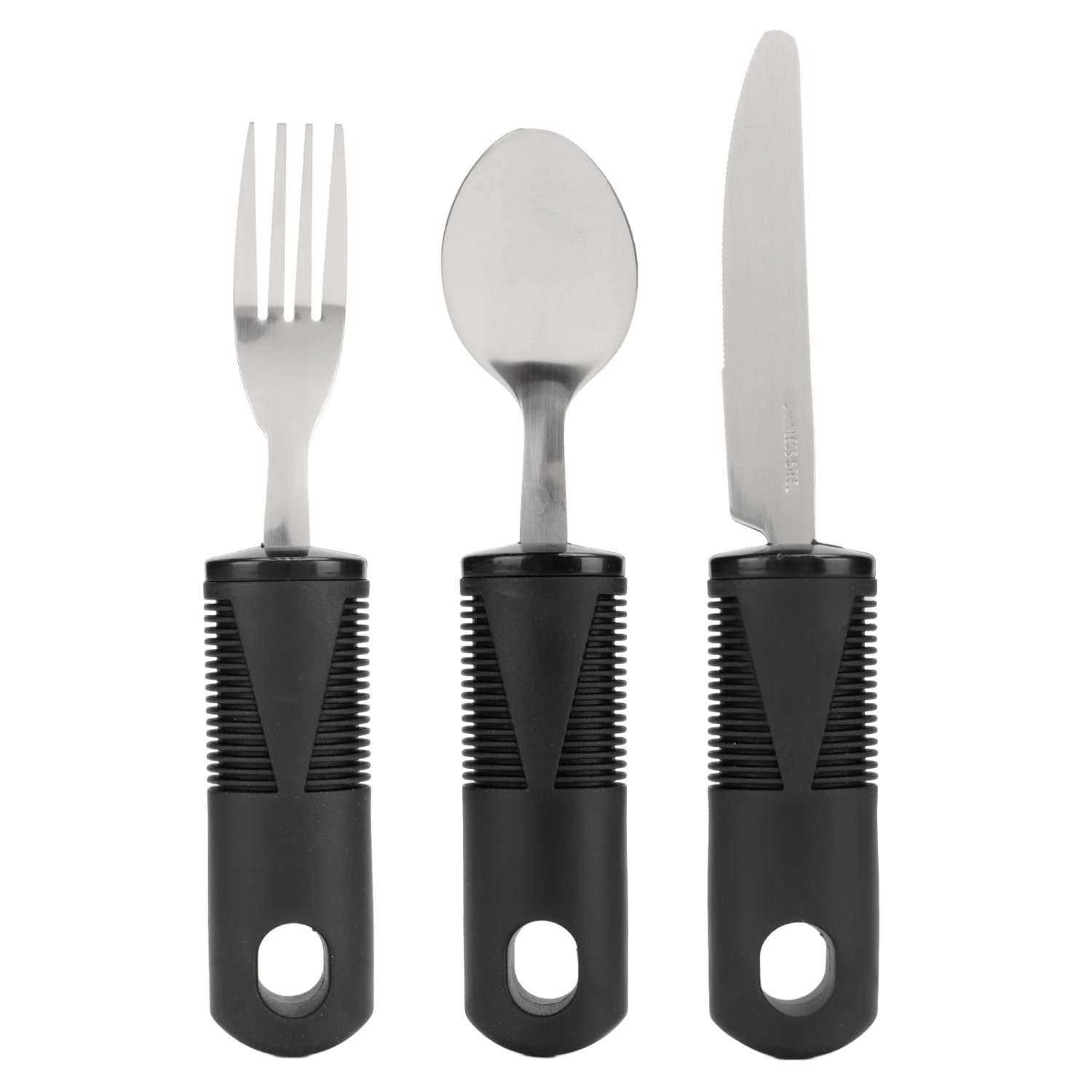 3pcs Adaptive Utensils Stainless Steel Wide Rubbber Handle Prevent Shaking Weighted Utensils for Parkinson Elderly