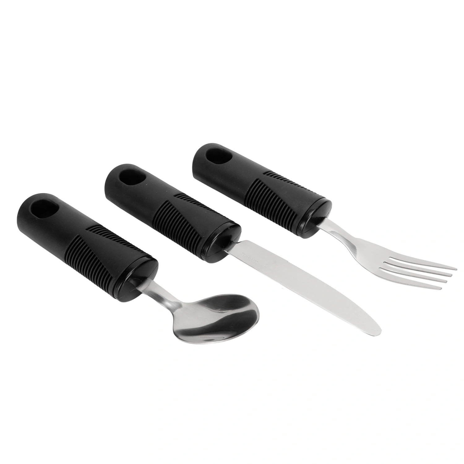 3pcs Adaptive Utensils Stainless Steel Wide Rubbber Handle Prevent Shaking Weighted Utensils for Parkinson Elderly