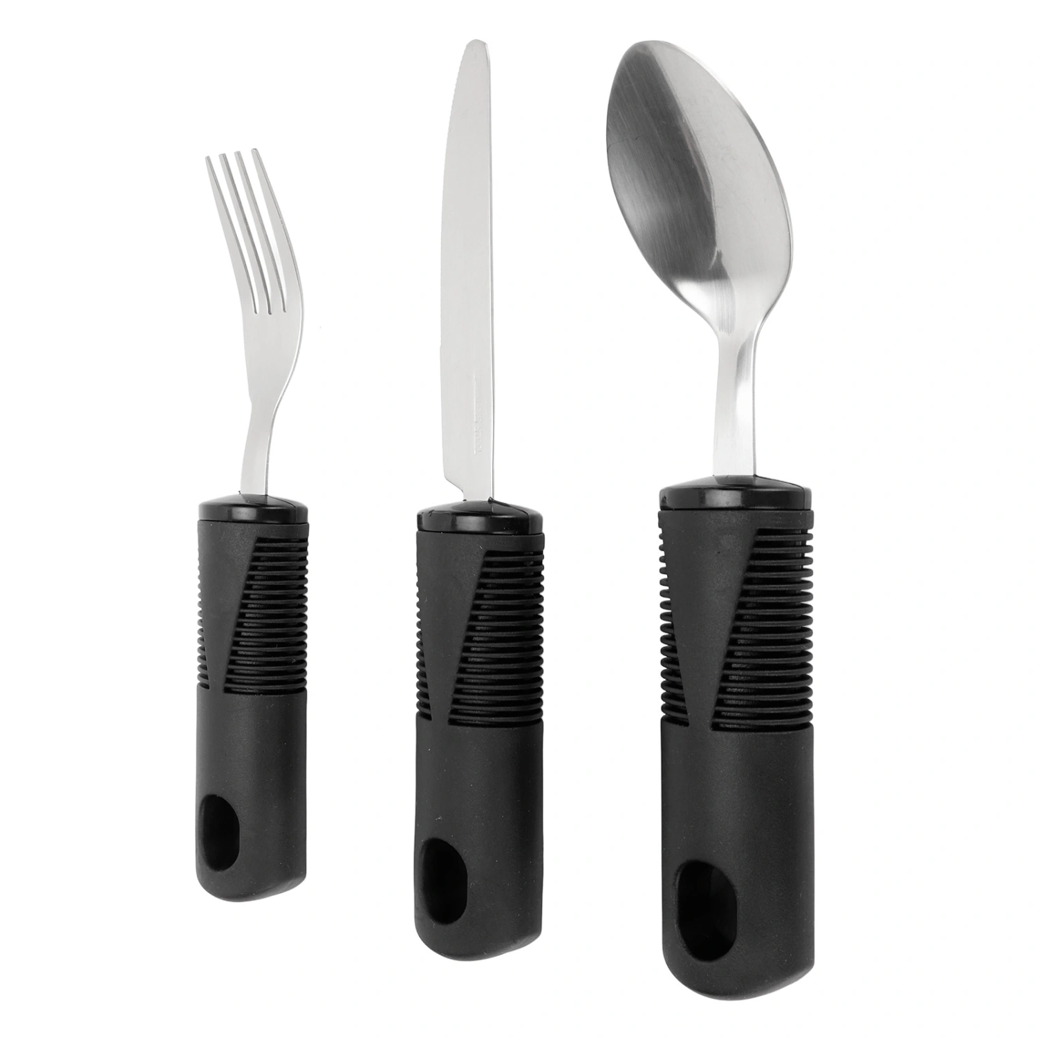 3pcs Adaptive Utensils Stainless Steel Wide Rubbber Handle Prevent Shaking Weighted Utensils for Parkinson Elderly