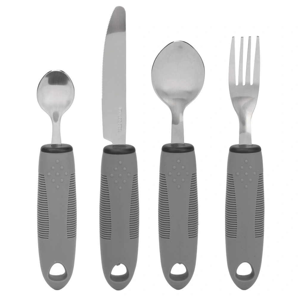 4Pcs Adaptive Utensils Weighted Non Slip Rubber Handle for Hand Tremors Elderly Stainless Steel Knife Fork Spoon Gray