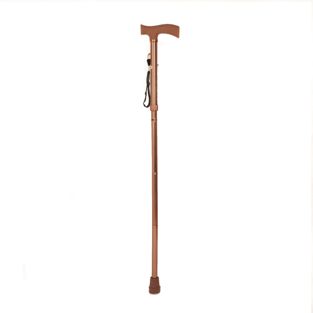 Walking Stick 5 Section Folding Aluminum Alloy Rod Anti Skid Rubber Pad Trekking Stick Brown