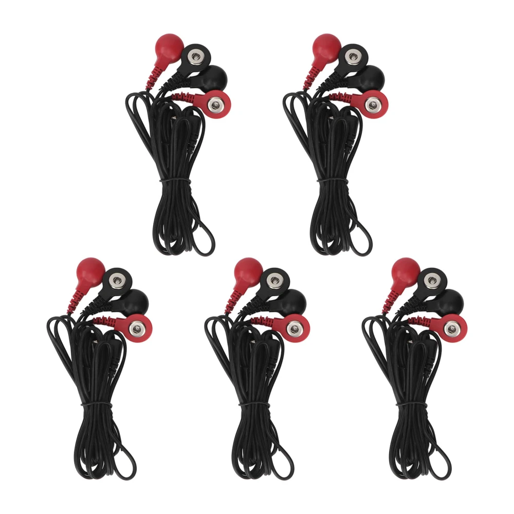 5pcs Tens Replacement Lead Wires 4 Snap 4.6ft 2.5mm Meridian Treatment TENS Unit Electrodes Wires Black Red