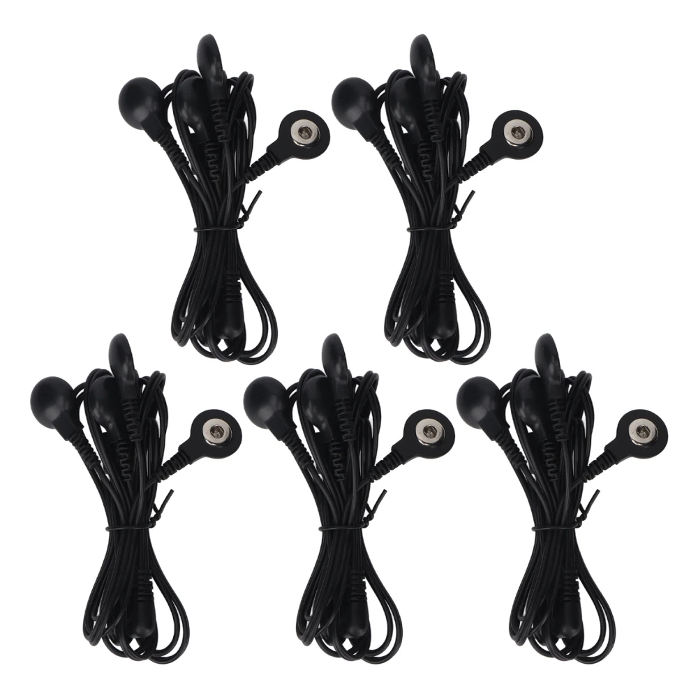 5pcs Unit Electrodes Lead Wire 4 Snap Connector 2.5mm Plug Copper Replacement Electrode Wires for Massager Black