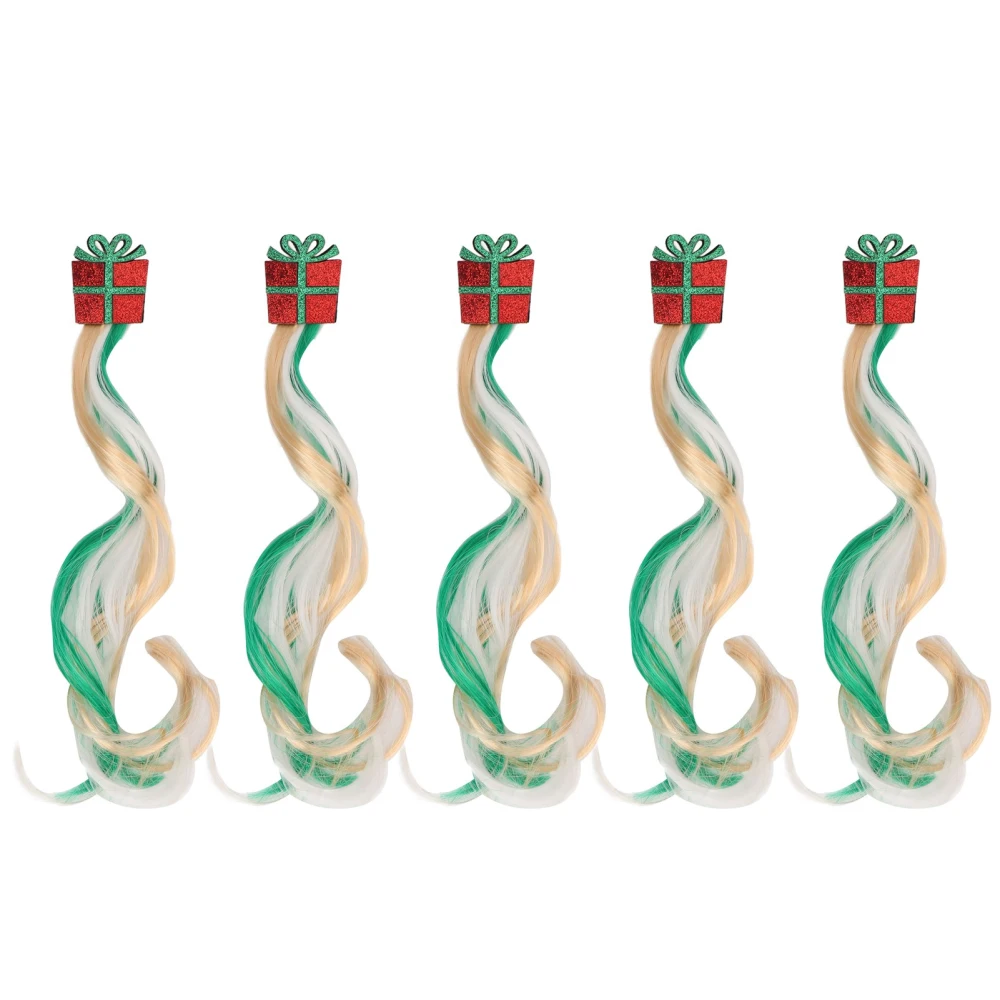 5Pcs Christmas Hair Extensions Clip Colored Cute Shape Hairclip Highlight Hairpiece Extension Clip for Party Festival 2 Color Gift Box