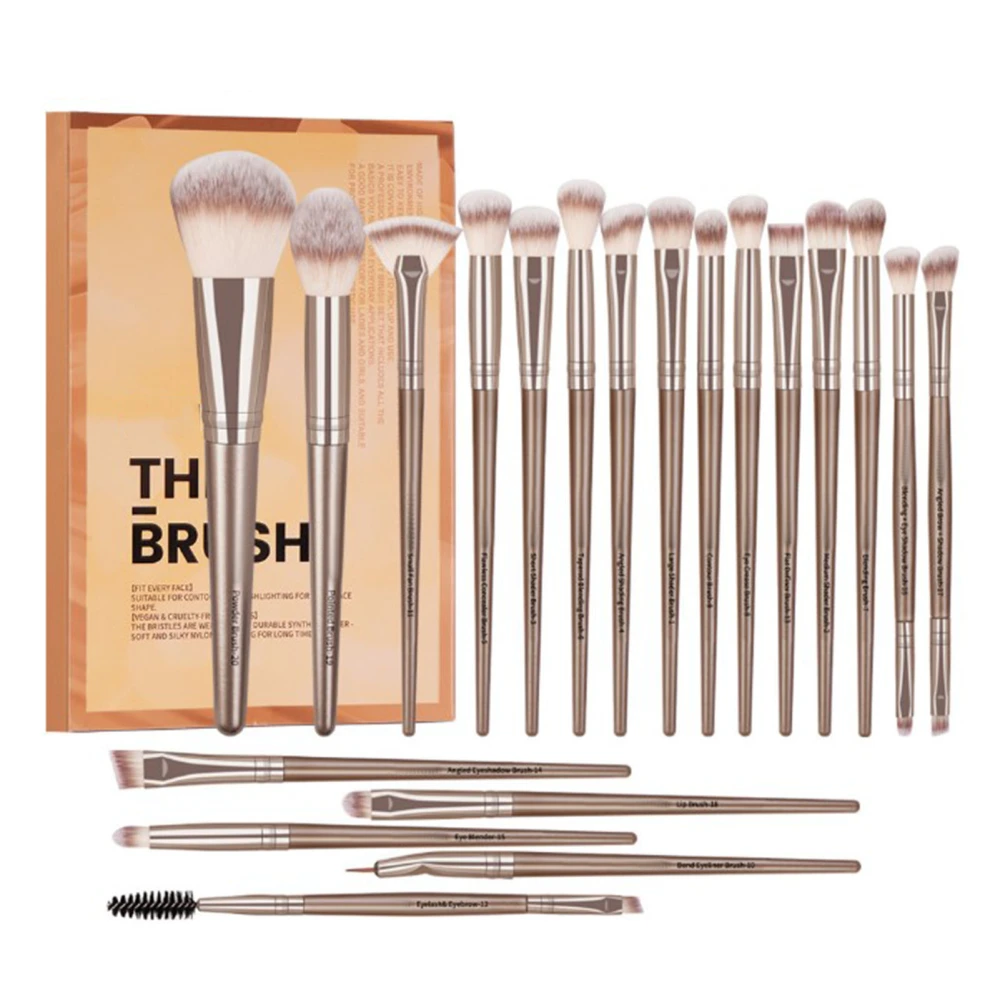 20pcs Makeup Brush Kit Coffee Brown Soft Skin Friendly Delicate Makeup Brush Full Set Beauty Tools